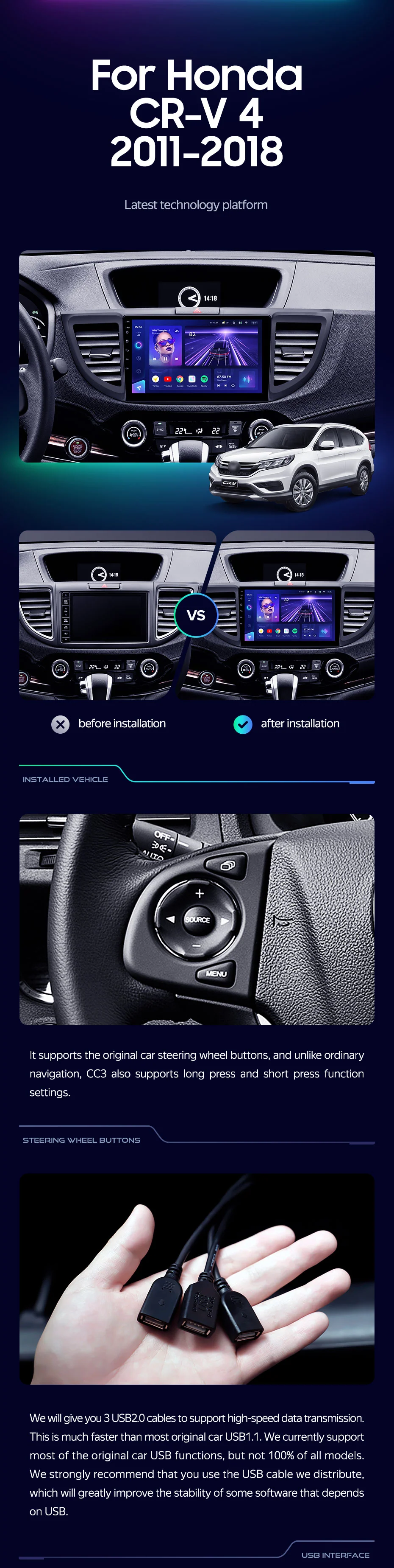 Honda CR-V CRV 4 RM RE (2011-2018) 10.2" Screen - Image 4